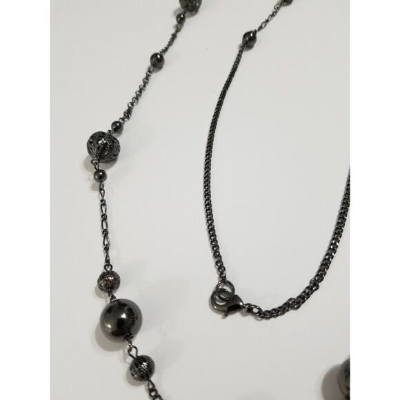 sixty inch black chain and metal beaded necklace n316* - Picture 6 of 12